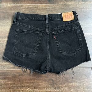 Levis Black Denim Jean 501 Shorts Button Fly High Rise Cut Off W27